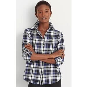 💙 Lauren Ralph Lauren Plaid Twill Shirt – Women’s L – Blue/White – EUC